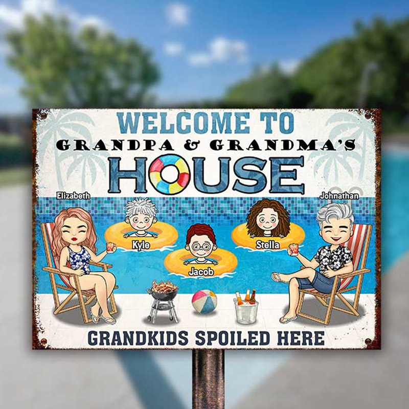 Personalized Welcome to Grandma Grandpa House Metal Sign Custom Sign with Kids Gift For Nana Papa