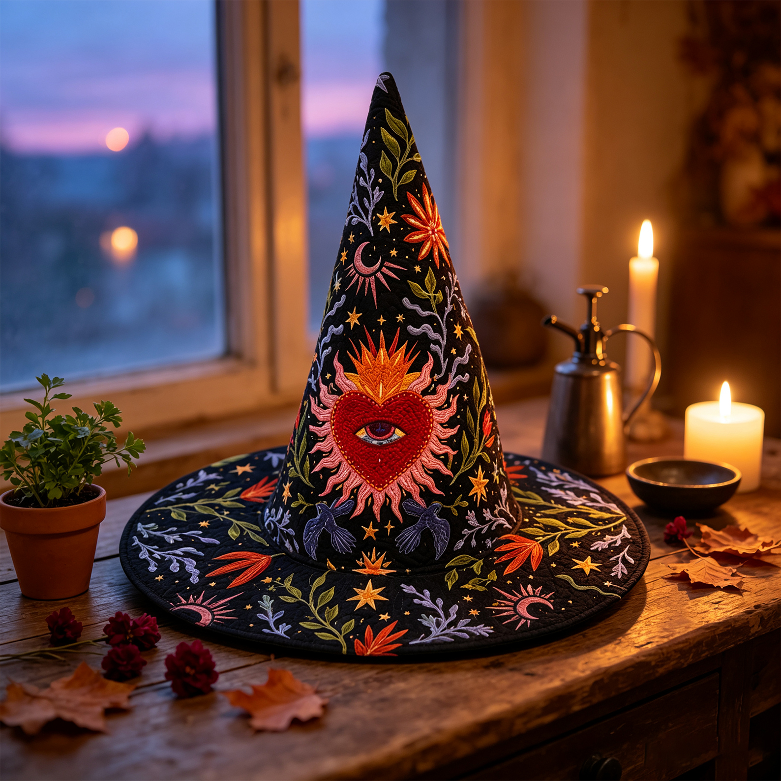 Heart Handcrafted Quilted Witch Hat Spooky Season Gift