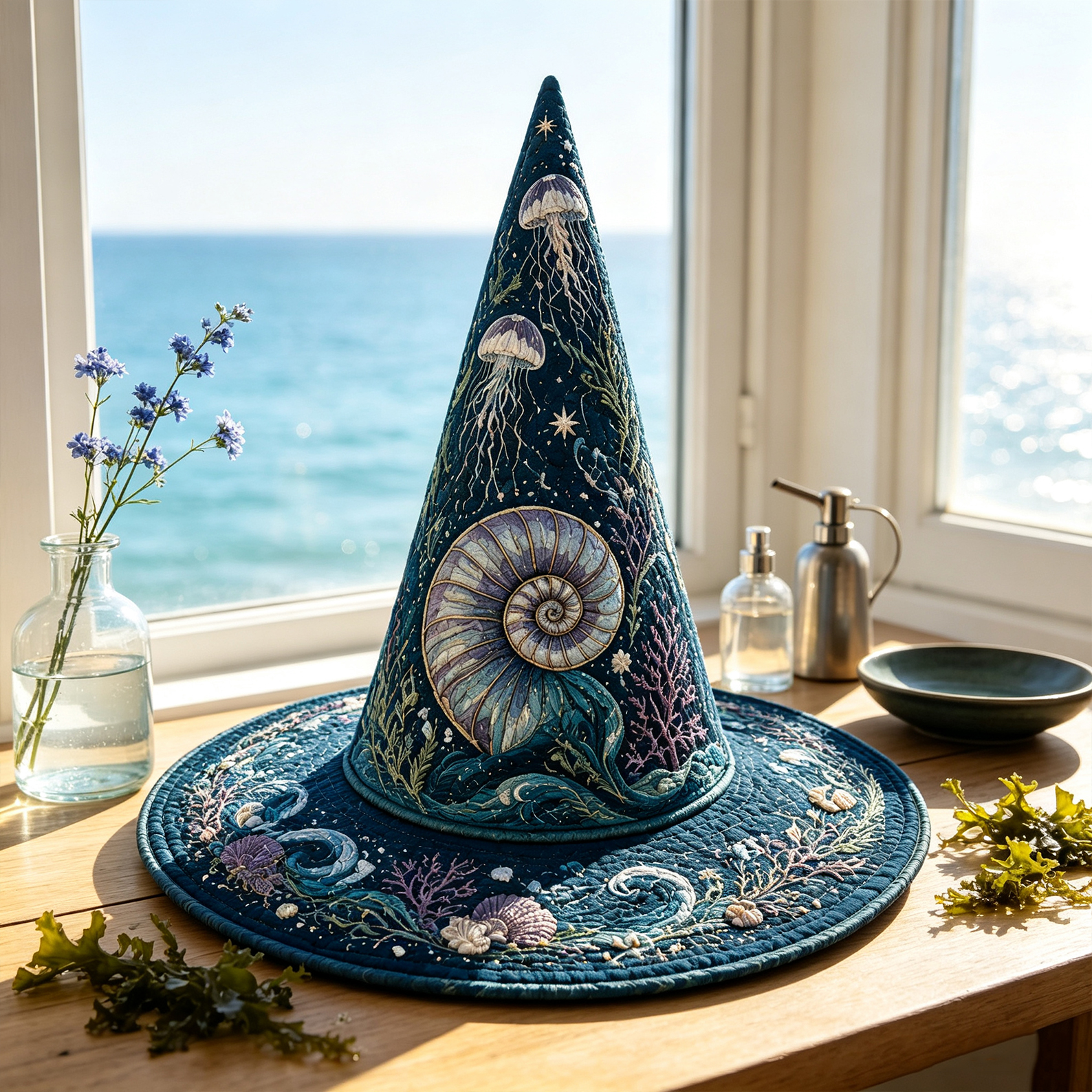 Deep Sea Mermaid Coastal Gothic Handcrafted Quilted Witch Hat