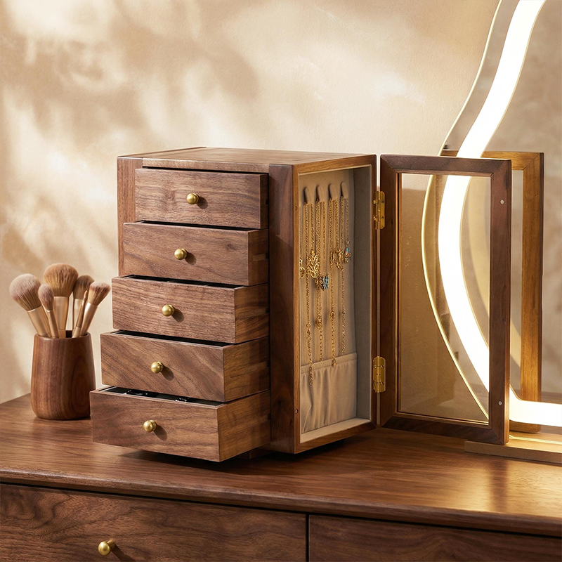 Personalized Wedding Gifts for Her, Personalized Gift, Custom Rotating Jewelry Box, Solid Wood Double Door Organizer, Multiple Jewelry Storage