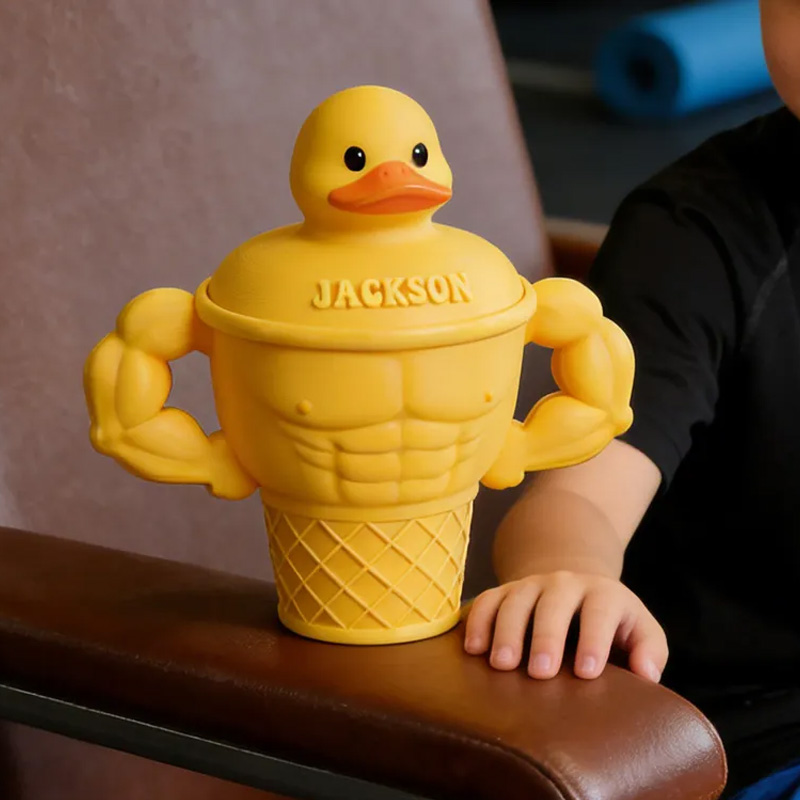 Personalized Funny Muscle Arm Duck Ice Cream Pint Holder 3D Printed Cozy with Spoon Slot Fitness Inspired Cozie Gym Gift Fuzzy Texture for Gym Lover