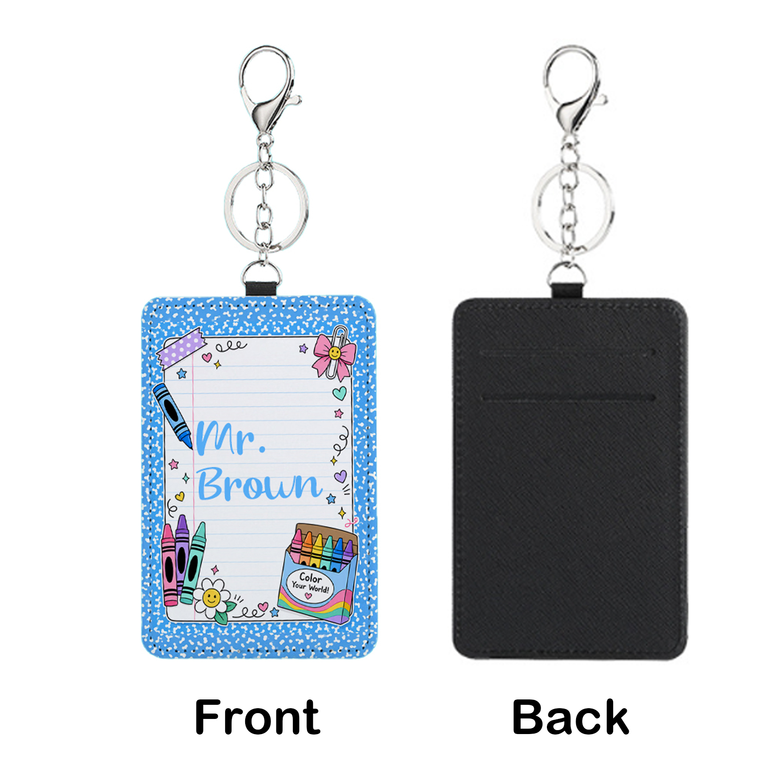 Personalized Preppy Style Doodle School Card Holder with Custom Name Daily Use Teacher's Day Back to School Gift for Teacher