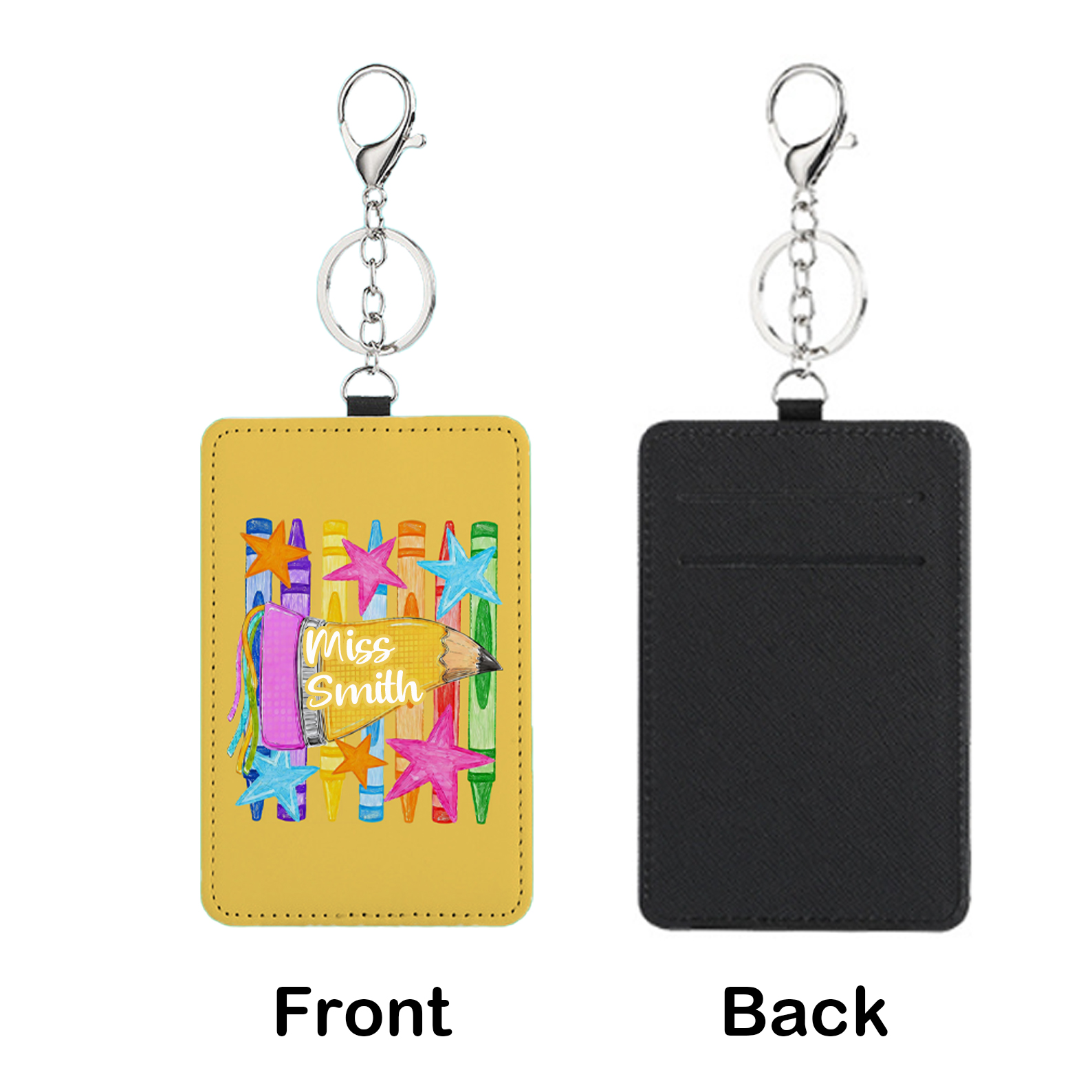 Personalized Multicolor Crayon Stars Card Holder with Title & Surname Teacher's Day Appreciation Birthday Gift for Teachers