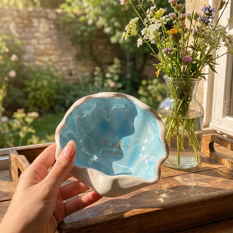 Personalized Ceramic Trinket Dish Personalized Ring Holder with Name&Date Top Bridesmaid Gift for Wedding Party 