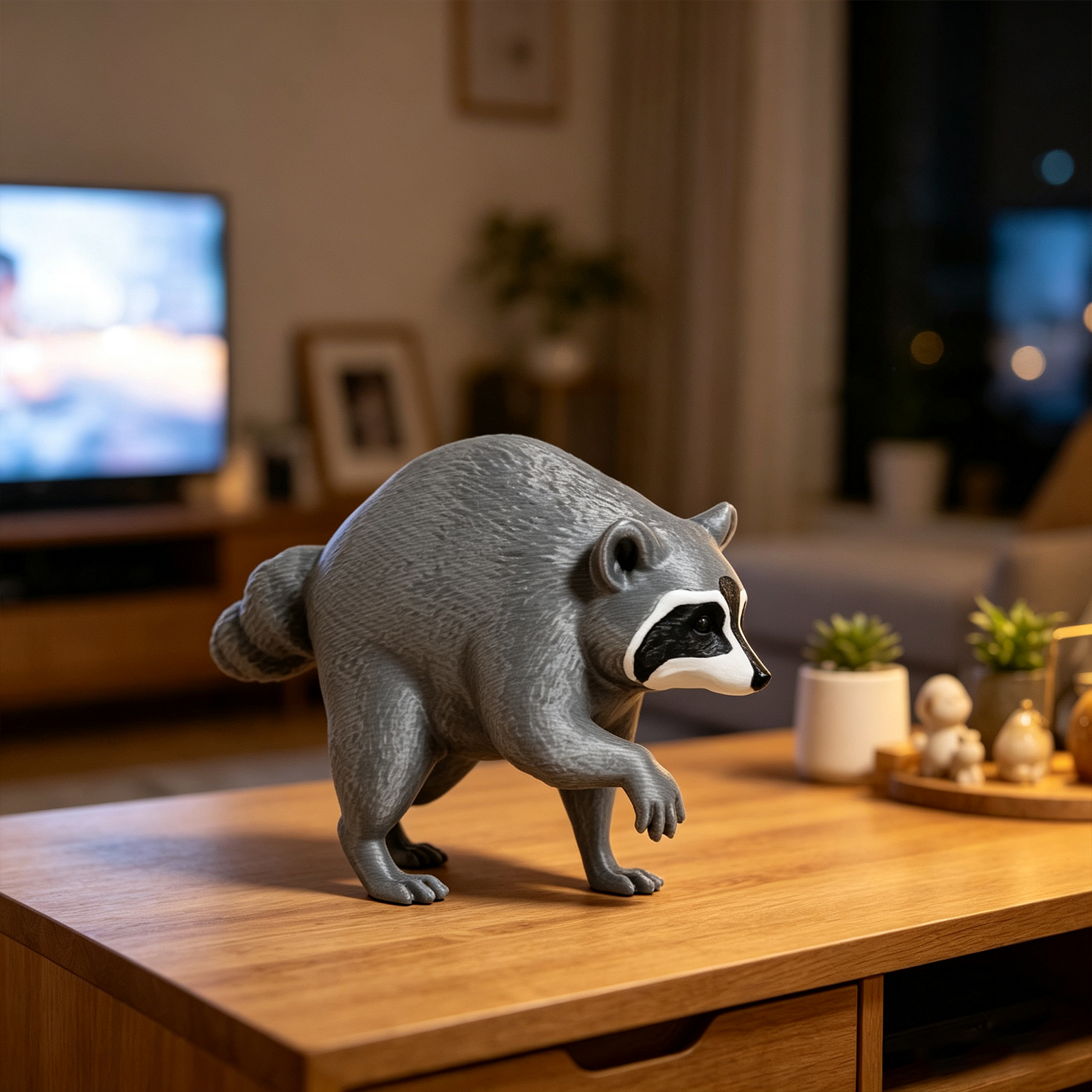 Raccoon Figurine Desk Ornament 3D Printed Raccoon Funny Trash Panda Gift Viral Animal Meme Collectiblea