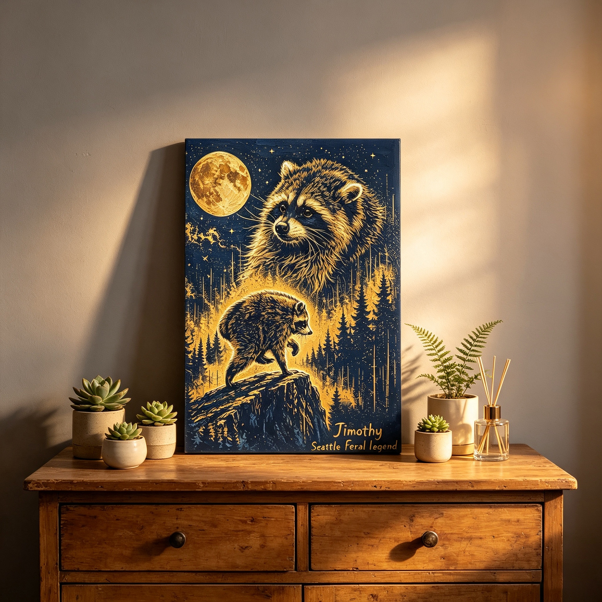 Raccoon Oil Painting Photo Canvas Prints Funny Meme Decor Custom Home Dector Gift for Animal Lover