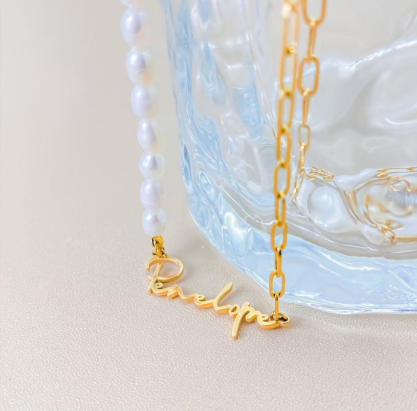 Personalized Pearl Name Necklace for Her Girlfriend Valentine's Day Gift Delicate Pearl & Paperclip Chain Necklace Anniversary Name Jewelry Necklace for Women Birthday Gift for Women