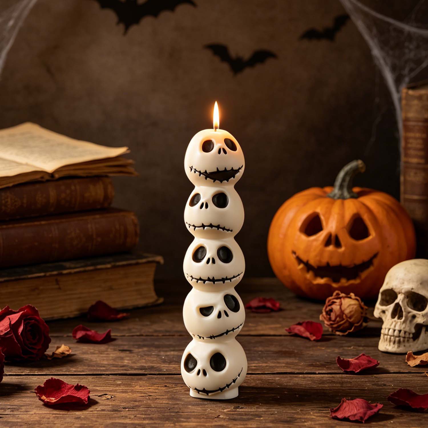 Five Skull Scented Candle Mold Halloween Stacking Skull Ornament Silicone Mold