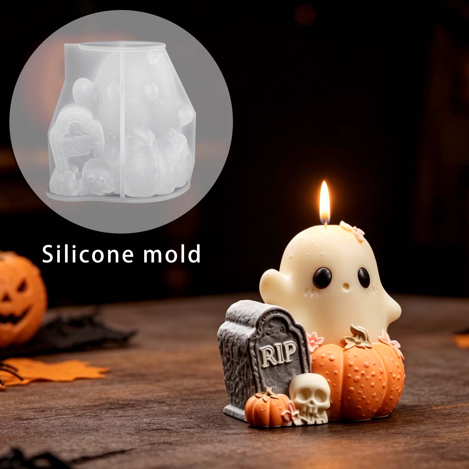 Ghostly Tomb Scented Candle Epoxy Mold Halloween Pumpkin Ghost Silicone Mold