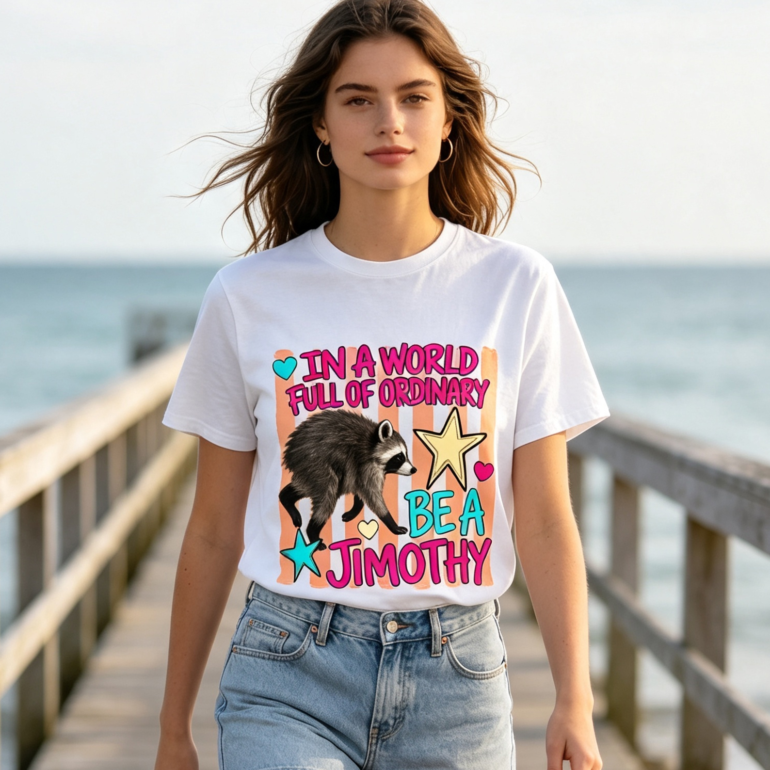 Seattle Raccoon Classic T-shirt IN A WORLD FULL OF ORDINARY Creative Fun Print Short Sleeve