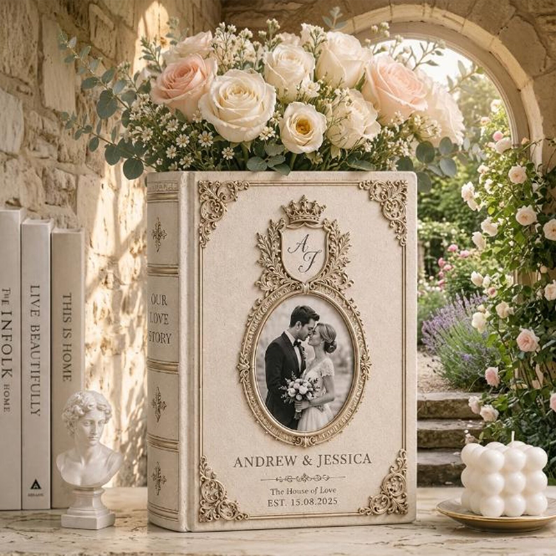 Personalized Engagement Ceramic Book Vase, Wedding Vase Gift, Custom Couple Name Book Vase,Gift for Newlyweds, Wedding Anniversary Gift for Couple