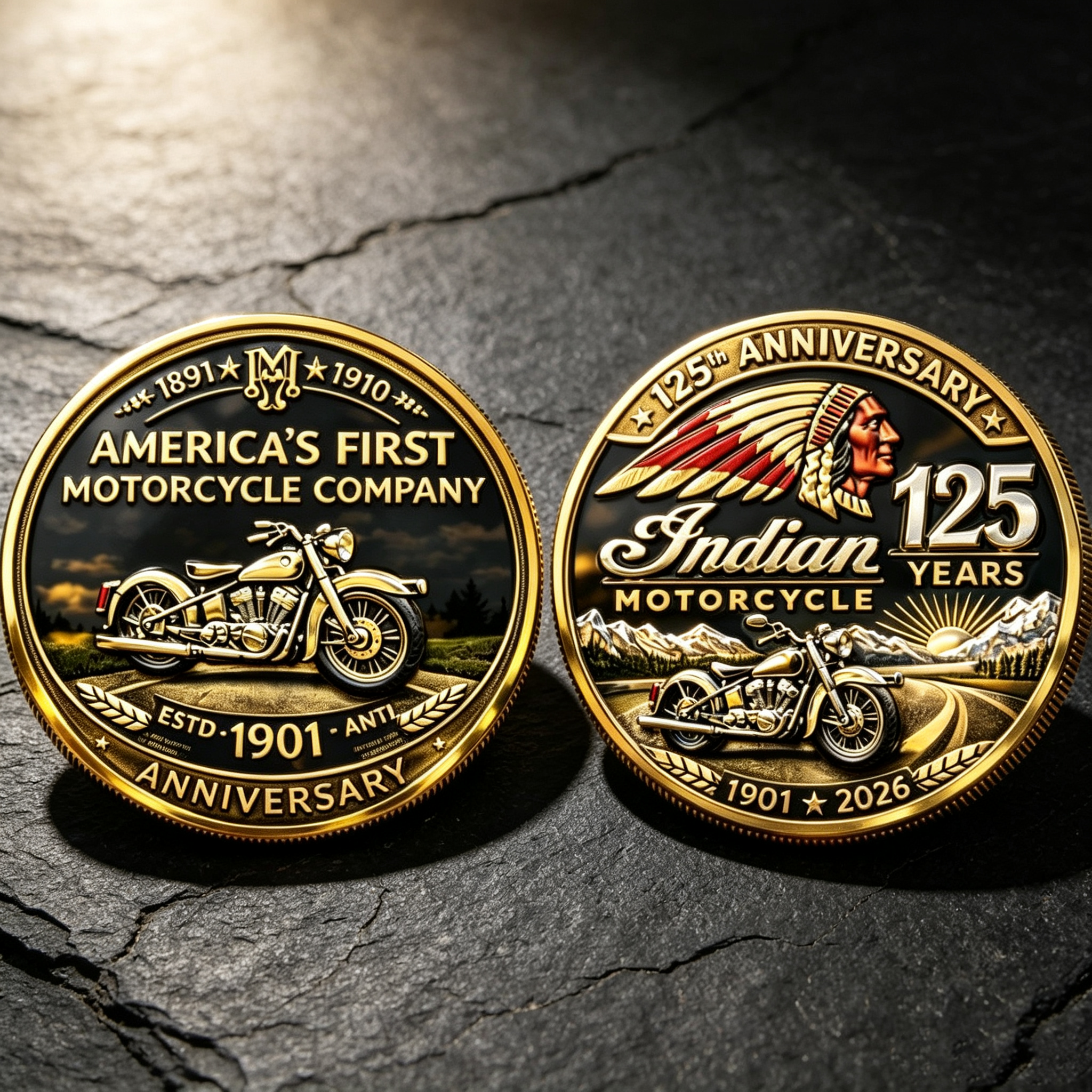 Indian Motorcycle 125th Anniversary Challenge Coin Vintage Bike Enamel Collectible Coin