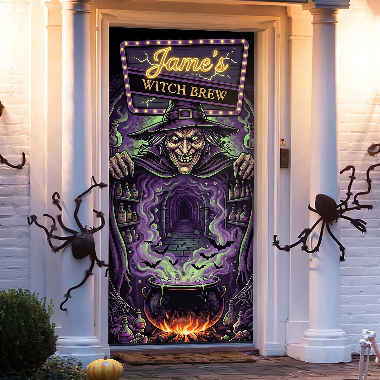 Personalized Halloween Pattern Banner Door Cover with Name Home Decor Halloween Party Gift for Family Friend