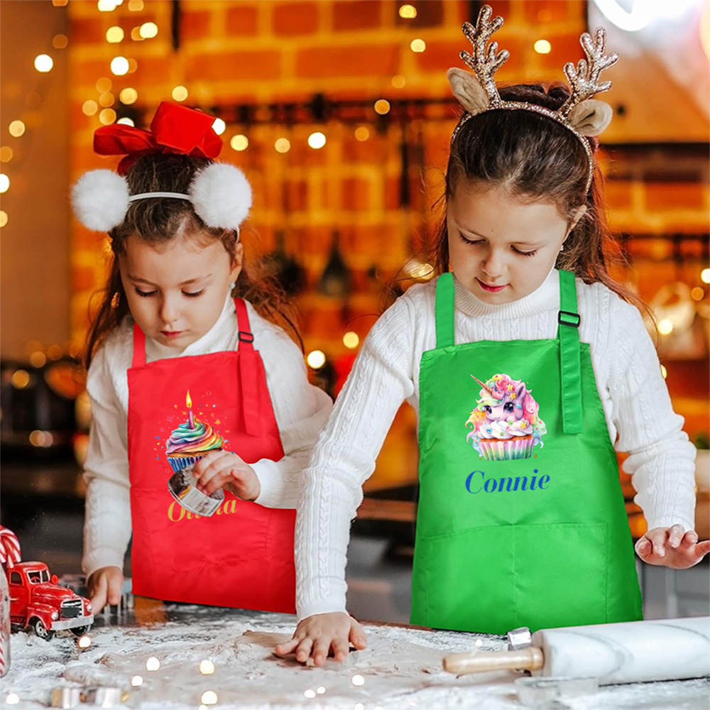 Personalized Kids Chef Apron and Hat Set Custom Name Colorful Gift for Kids