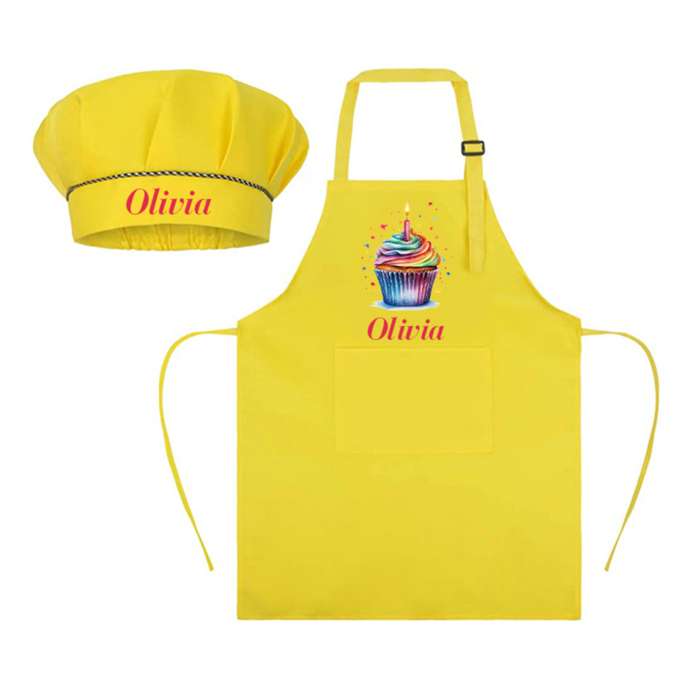 Personalized Kids Chef Apron and Hat Set Custom Name Colorful Gift for Kids
