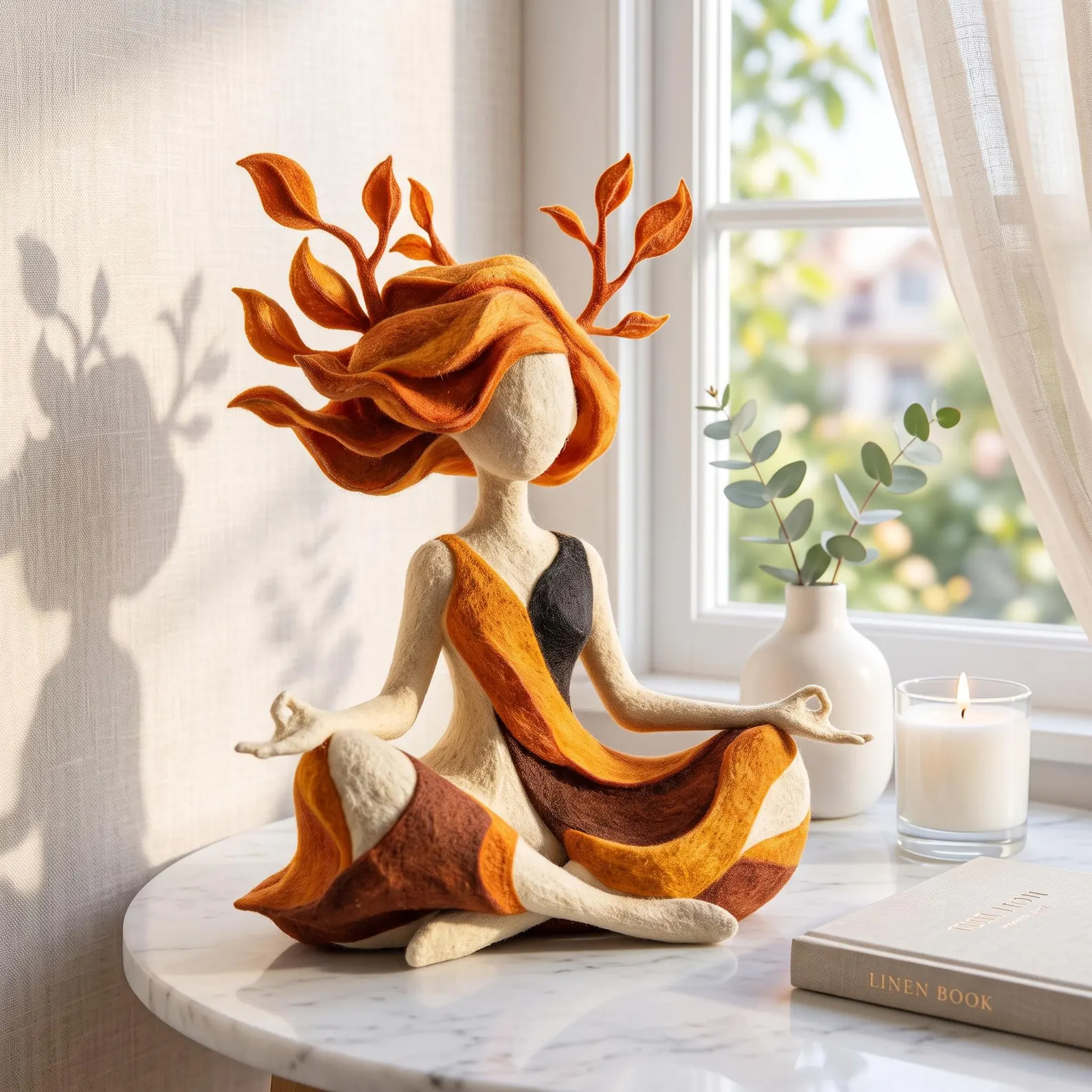 Earth Goddess Yoga Sculpture Meditating Forest Nymph Statue Felt Art Ornament Spiritual Room Decor Gift For Yoga Lovers