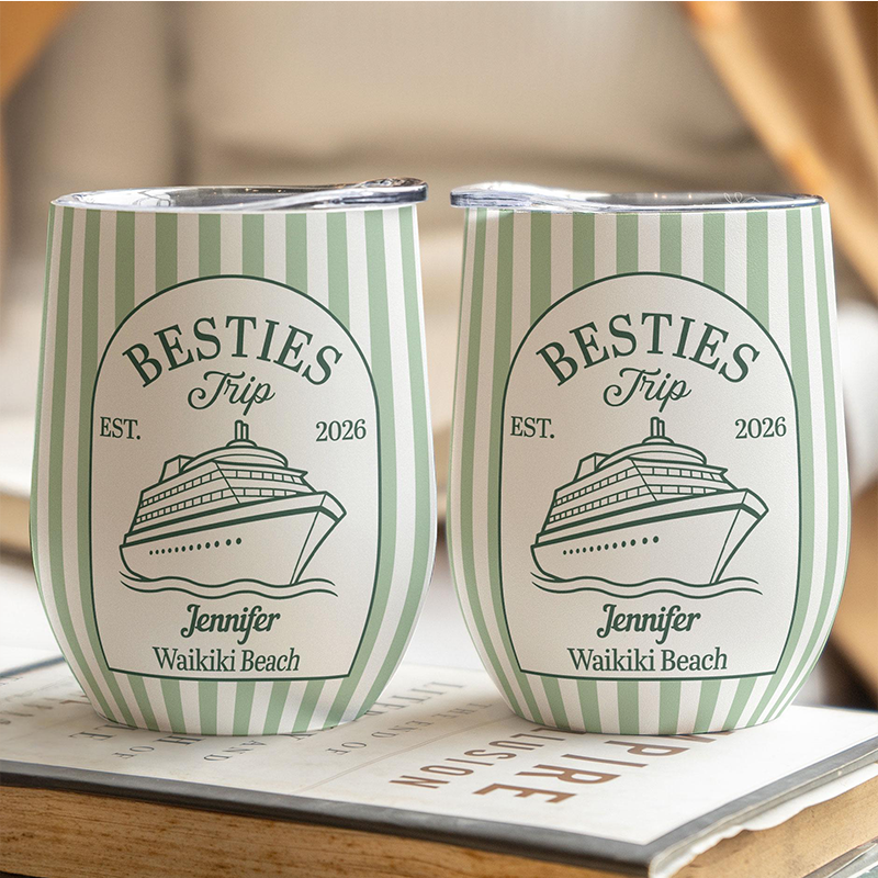 Personalized Bestie Trip 2026 Wine Tumbler, Custom Beach Vacation Cup, Matching Group Travel Gift, Summer Friends Keepsake