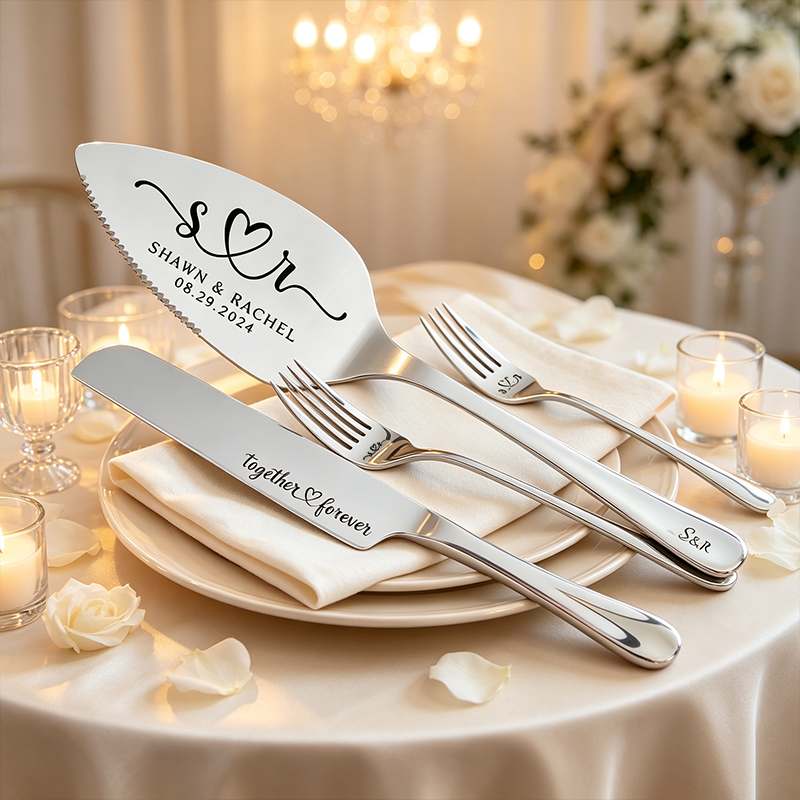 Personalized Wedding Cake Serving Set, Engraved Stainless Steel Knife & Server, Marriage gift