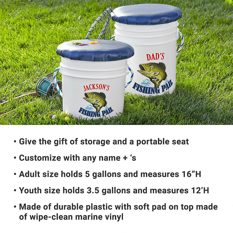 Personalized Dad's Fishing Pail Custom Fishing Seat with Name Bucket with Seat Collection The Angler Fishing Lover Gift for Dad Grandpa 