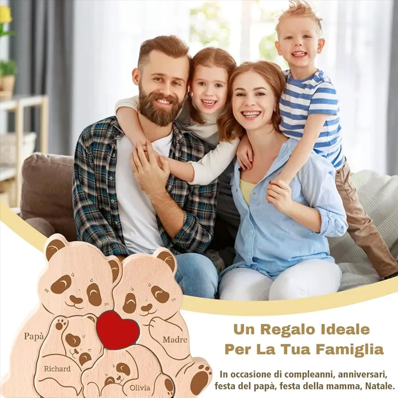 Personalized Wooden Family Puzzle, Mothers Day Gift, Adoption Gift Custom Panda Decor Wooden Keepsake Family Gift