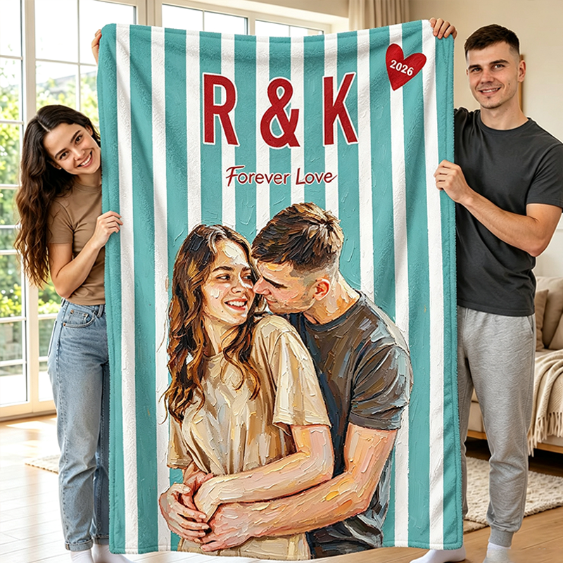 Personalized Painting Couple Photo Blanket Custom Photo Throw Blanket Gift 