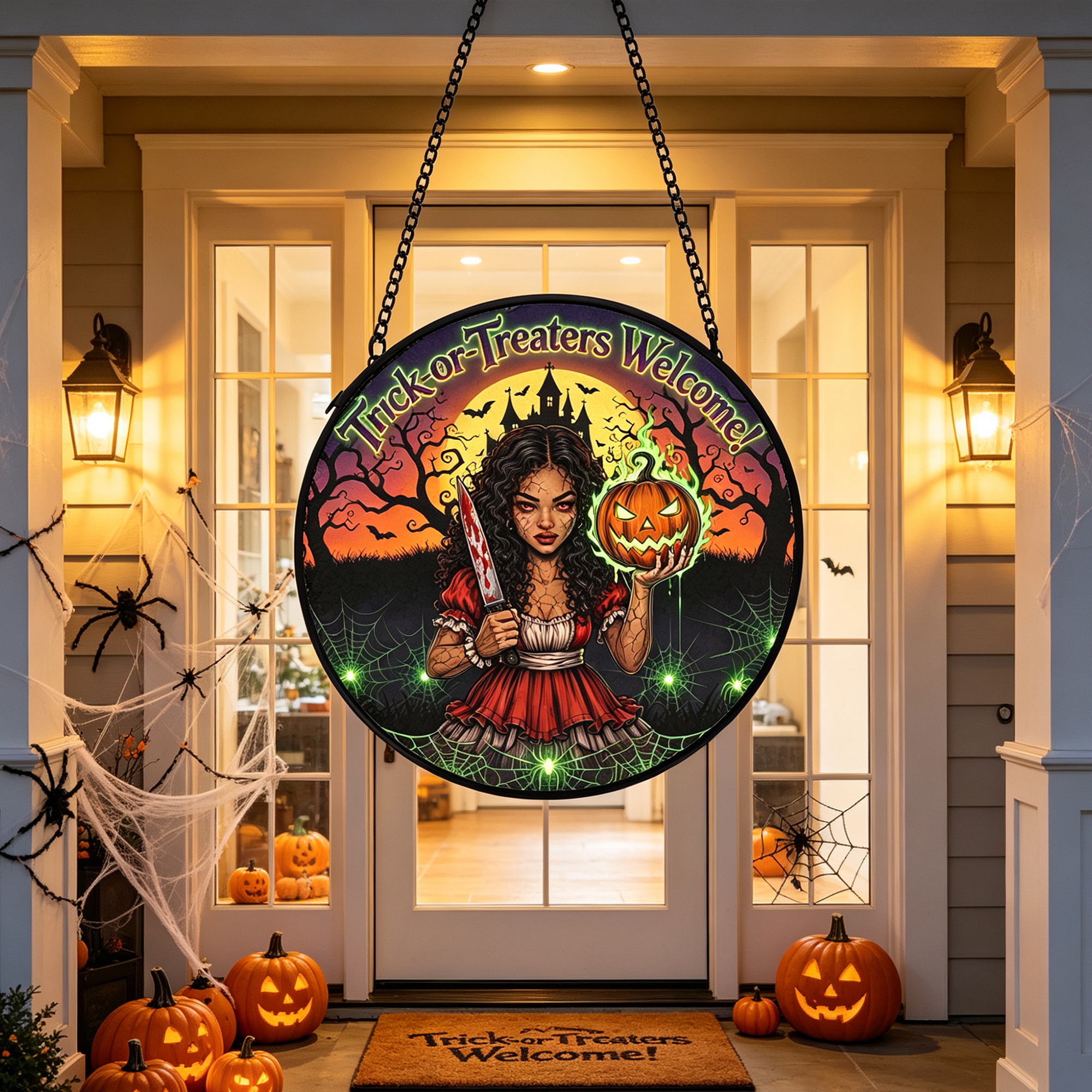 Personalized Sun Catcher Trick-or-Treaters Welcome Custom Photo Halloween Ornament