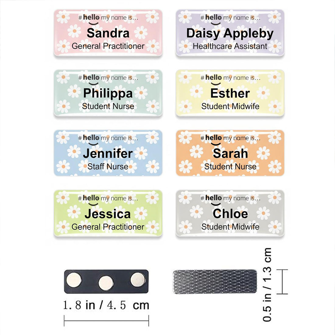 Acrylic Finish Hello My Name Is Daisy Name Badge Student Nurse Doctor Midwife Hospital NHS Practitioner Nursery School Preschool 