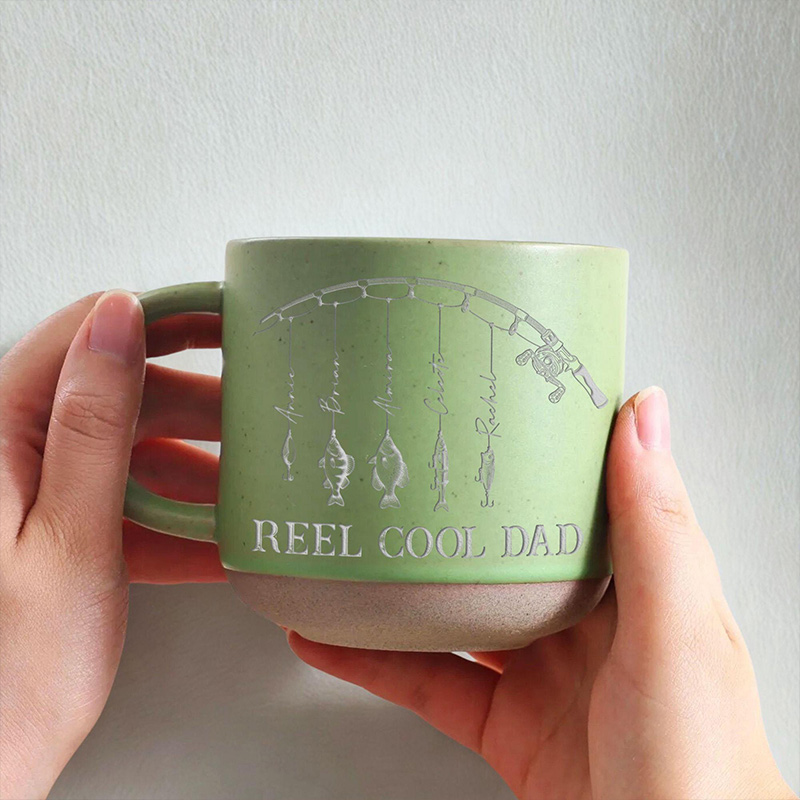 Personalized Engraved Reel Cool Dad Fishing Pottery Mug Fisher Grandpa Mug Reel Cool Papa Mug With Kids Name Fishing Lover Gift