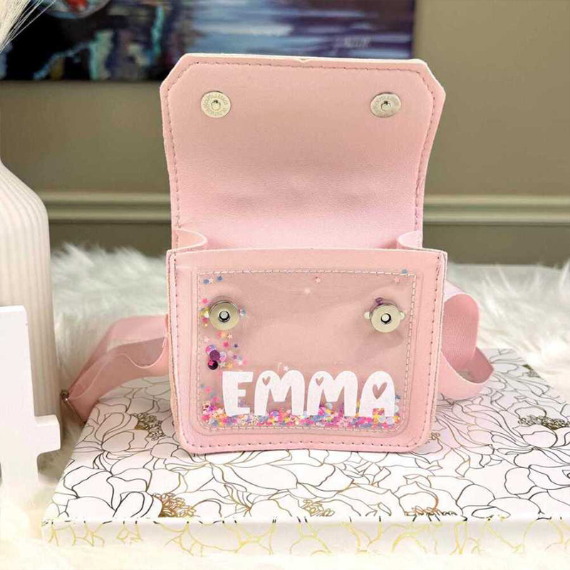 Personalized Kids Crossbody Flower Purse Custom Name Glitter Handbag Rainbow Beaded Handle Gift for Gilr