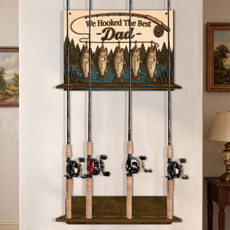 Personalized We Hooked The Best Dad Fishing Rod Holder with Kids Name Papa Grandpa Rod Holder Fathers Day Gift for Fishing Dad Grandpa