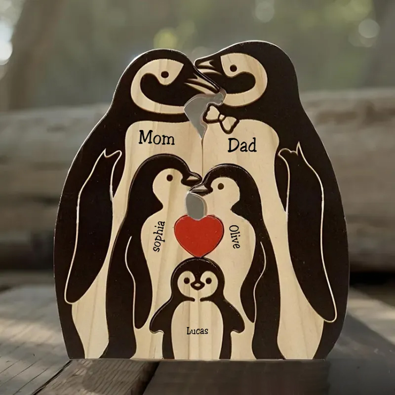 Personalized Wooden Penguin Family Puzzle Wooden Puzzle Gift,Desk Decor