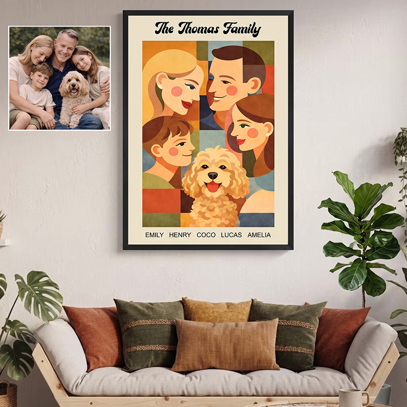 Personalized Modern Geometric Family Illustration Custom Canvas Family Poster from Photo Home Decor Gift For Family Housewarming Gift