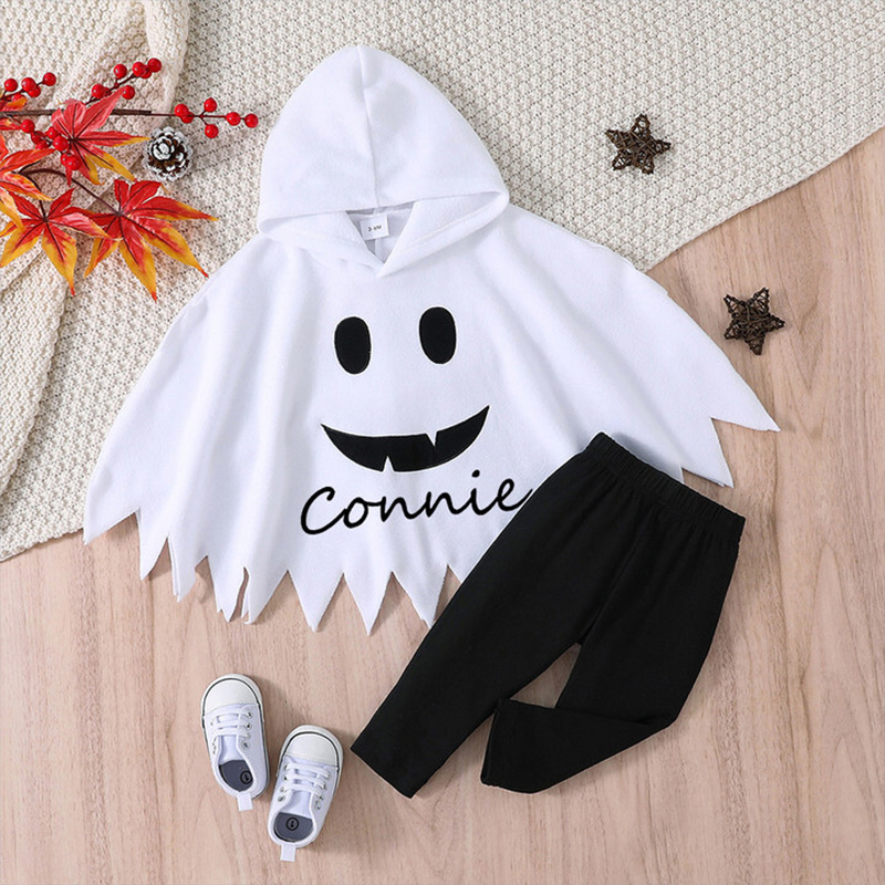 Personalized Kids Ghost Costume Cape Custom Name White Boo Poncho Halloween Outfit For Toddlers And Children