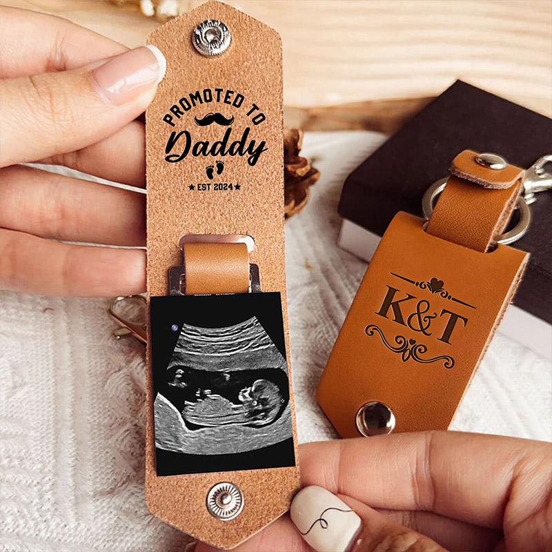 Personalized Promoted To Daddy Photo Keychain Custom New Dad Keychain Gift For Dad Grandpa Photo Gift For Dad Him
