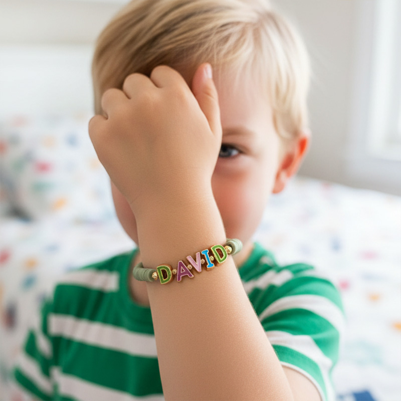 Personalized Kids Name Bracelet Colorful Letter Beads Custom Girl Gift Adjustable Elastic Jewelry Accessory
