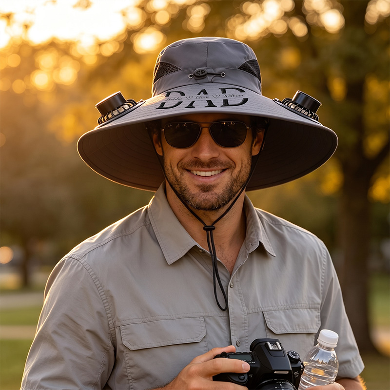 Personalized Embroidered Dad Wide Brim Solar Fan Hat Custom Outdoor Fishing Hat Sun Bucket Hat Father's Day Gift for Dad Gift for Him