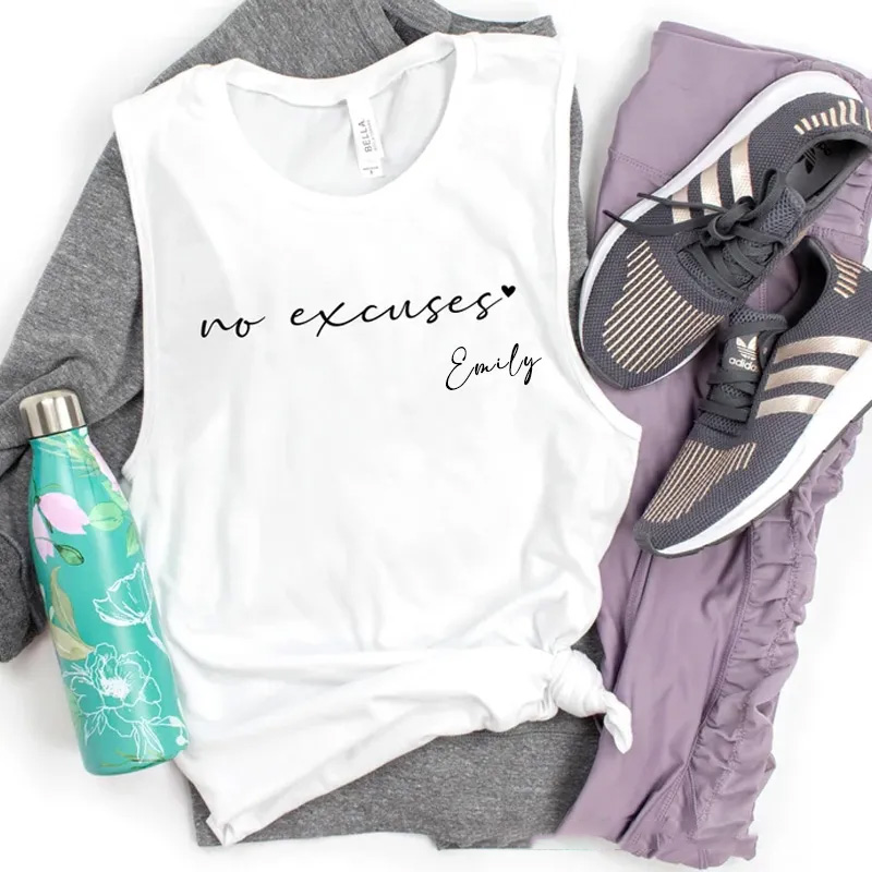 PersonalizedInhale No Excuses Muscle Tank Inspirational Workout Gym Top for Gym Lover
