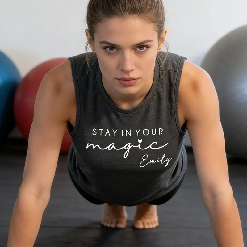 PersonalizedInhale Stay In Your Magic Muscle Tank Inspirational Workout Top for Gym Lover