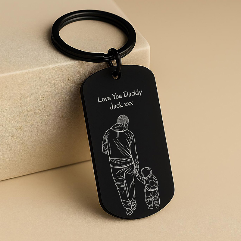 Personalized Photo Keychain Custom Engraved Sketch Keyring for Dad Memorial Stainless Steel Keepsake Birthday Gift for Him
