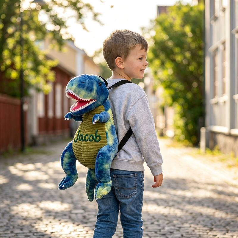 Personalized Hand Embroidered Kid Dinosaur Plush Backpack