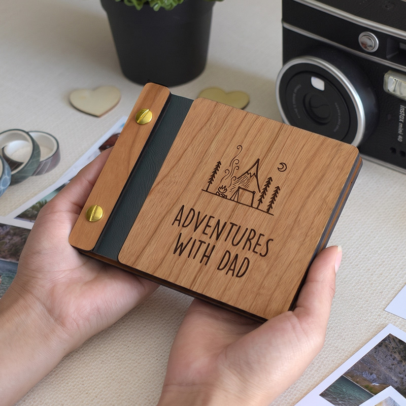 Personalized Adventures with Dad Mini Keepsake Photo Book Handcrafted Engraved Wooden Cover Custom Gift for Dad Father's Day Gift
