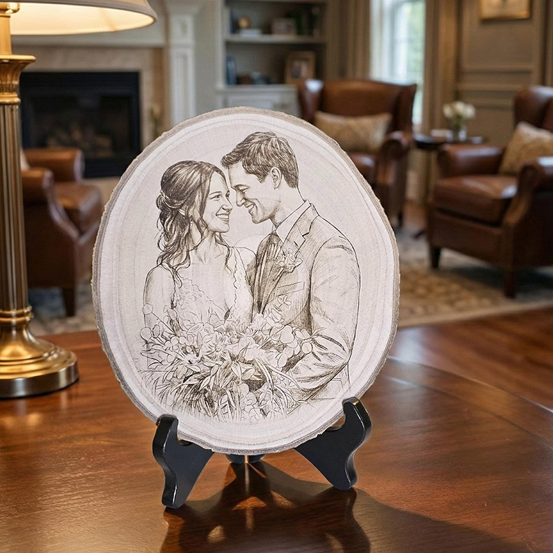 Personalized  Family Portrait Photo Engraved Wood Slice Keepsake Rustic Display Natural Wood Gift Custom Memory Art Home Decoration