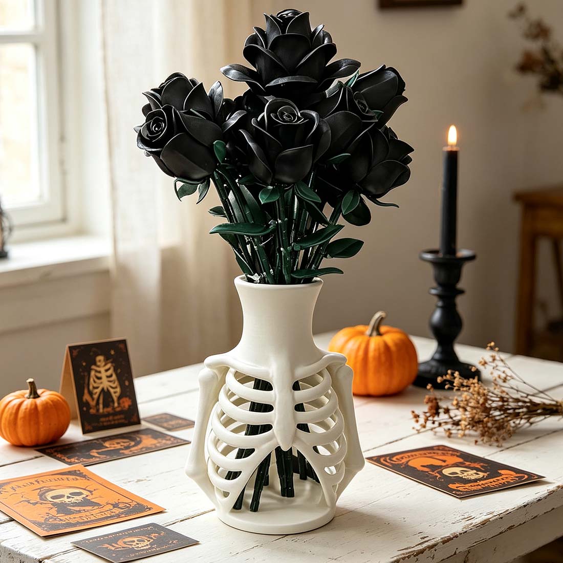 Skeleton Rib Cage Vase & Pen Holder 3D Printed Gothic Bone Vase Halloween Decor Dark Floral Display & Desk Organizer