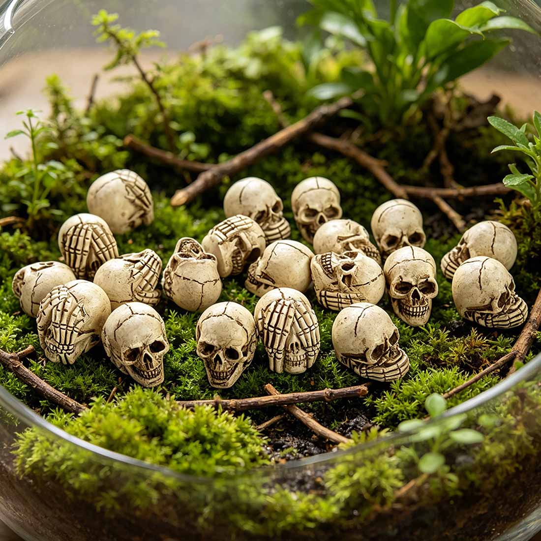 Mini Resin Skull Set Miniature Aged Bone Skulls for Succulent Gardens Terrariums & Gothic Decor Halloween & Year-Round Display