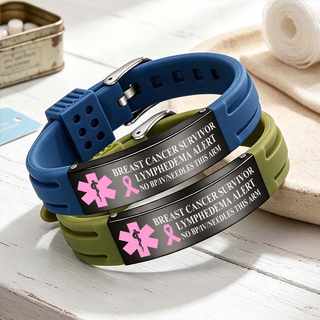 Personalized Emergency Medical Alert Adjustable Silicone Waterproof Band Bracelet with Stainless Steel ID Name Tag for Men Women First Aid Gift