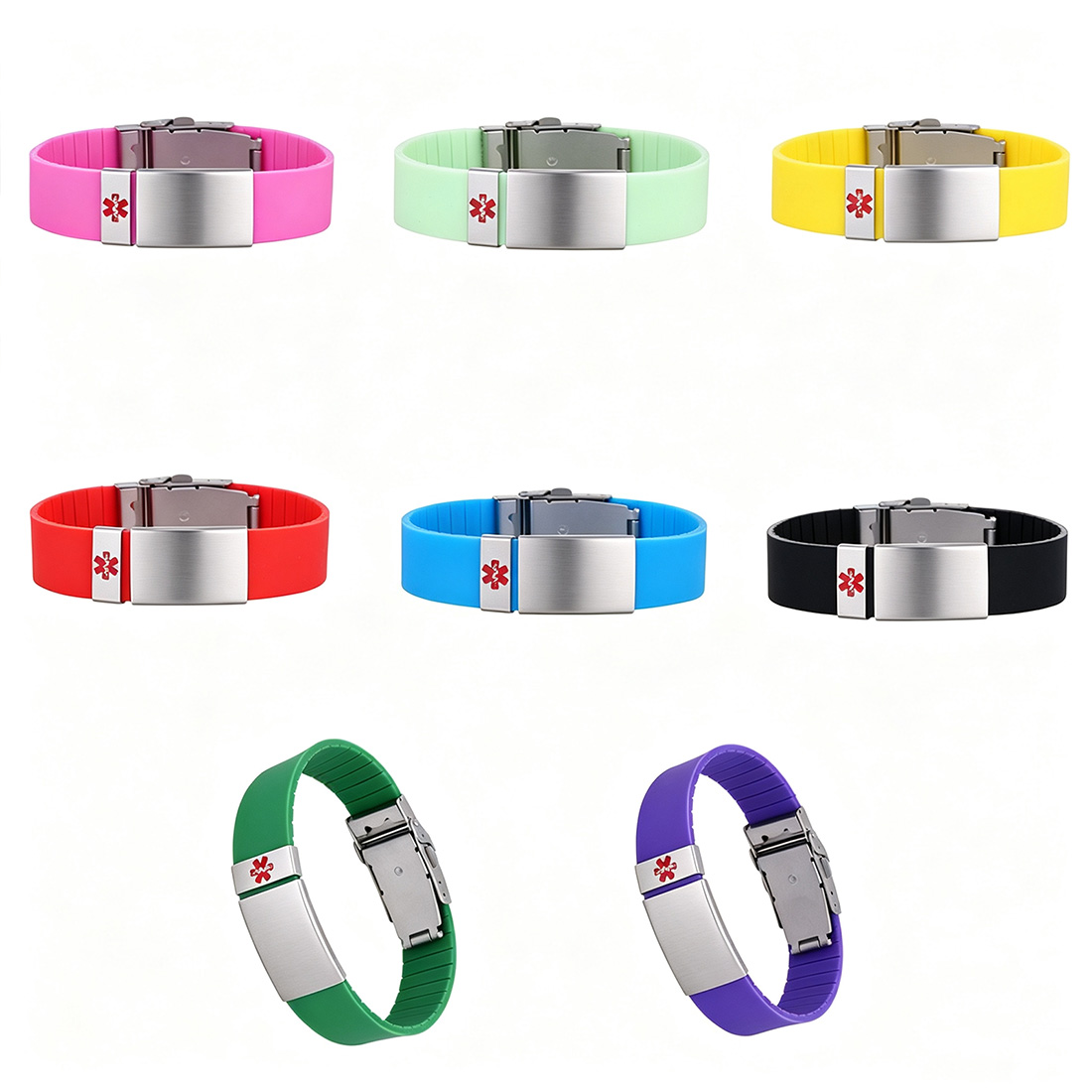 Personalized Pink Ribbon Bow Lymphedema Medical Alert Bracelet Silicone Wristband & Stainless Steel ID Tag Gift for Breast Cancer Woman