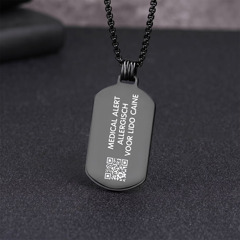 Personalized Identification Medical Alert Symbol ID Tag Necklace with Engraved Texts Emergency Survival Birthday Gift for Family Friends