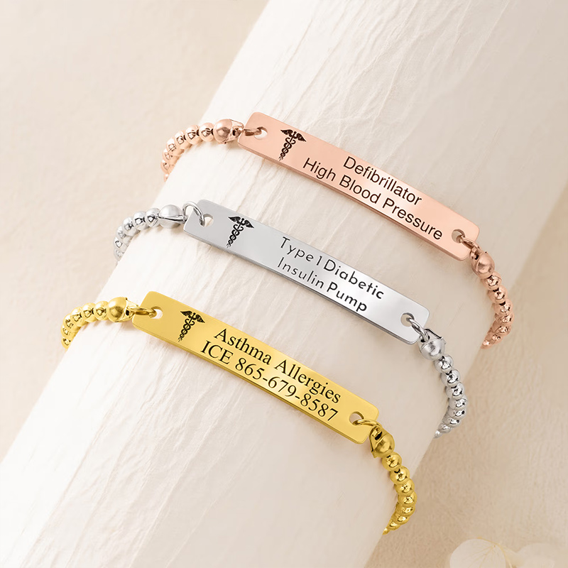 Personalized Engraved Medical Alert Bracelet with Text Birthday Gift for Women Patients Family Gift