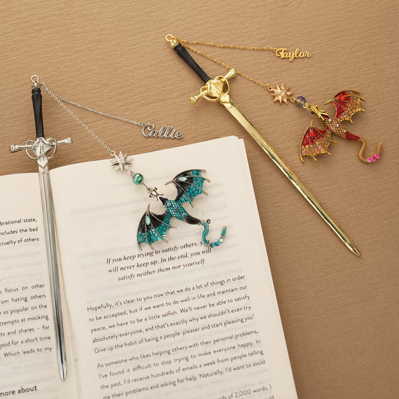 Personalized Dragon Sword Bead Star Fantasy Bookmark with Name Reading Accessory Birthday Gift for Readers Bookworms Book Lover Gifts