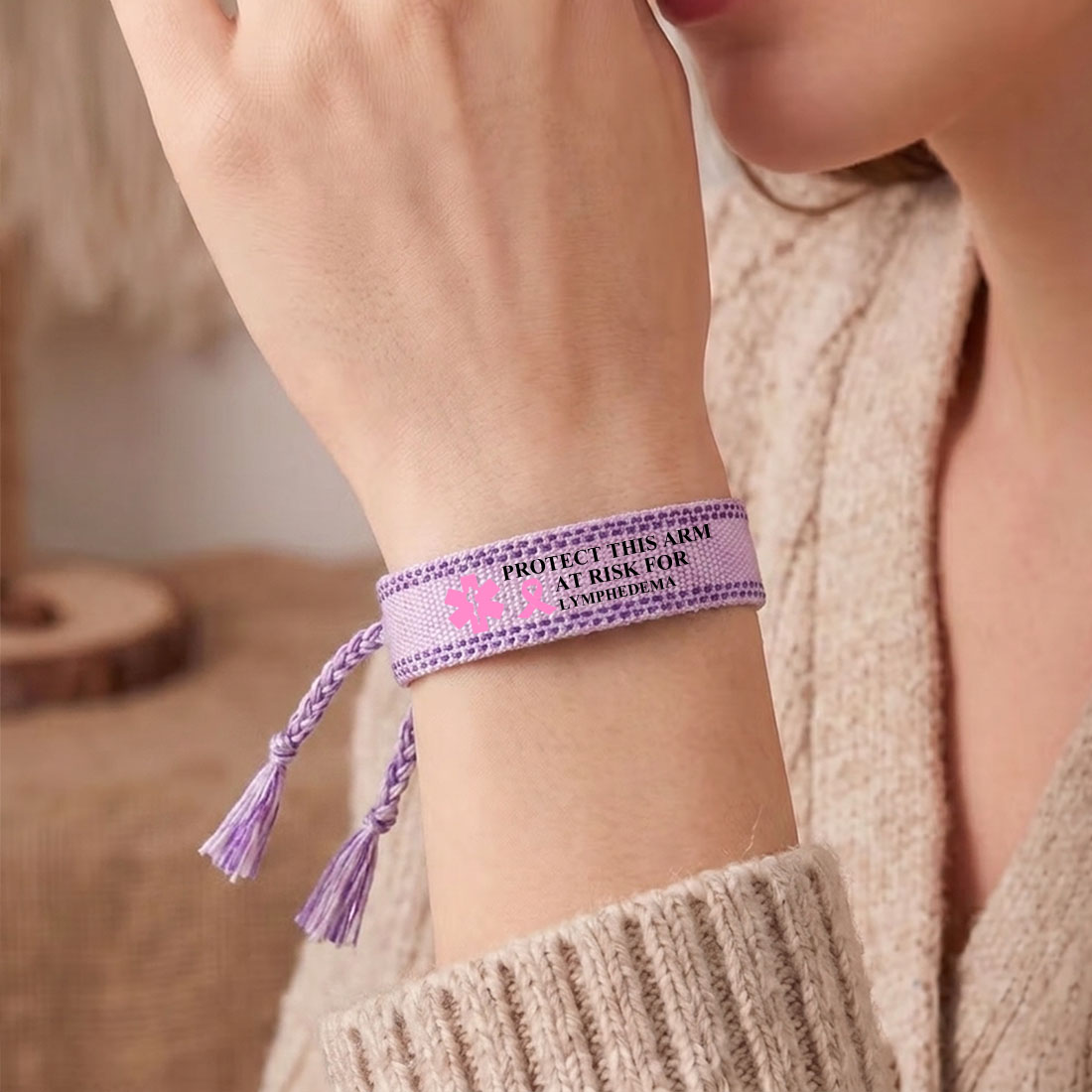 Personalized Star of Life Medical Alert ID Bracelet Emergency Environmentally Friendly Rope Care Gift for Breast Cancer Woman